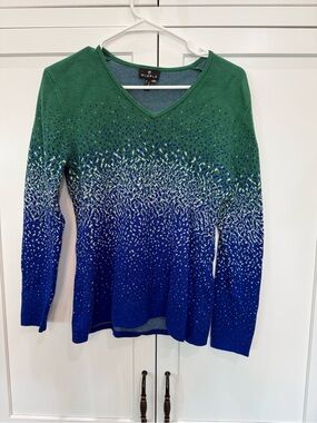 MARBLE Green to Blue Gradient V‑Neck Sweater